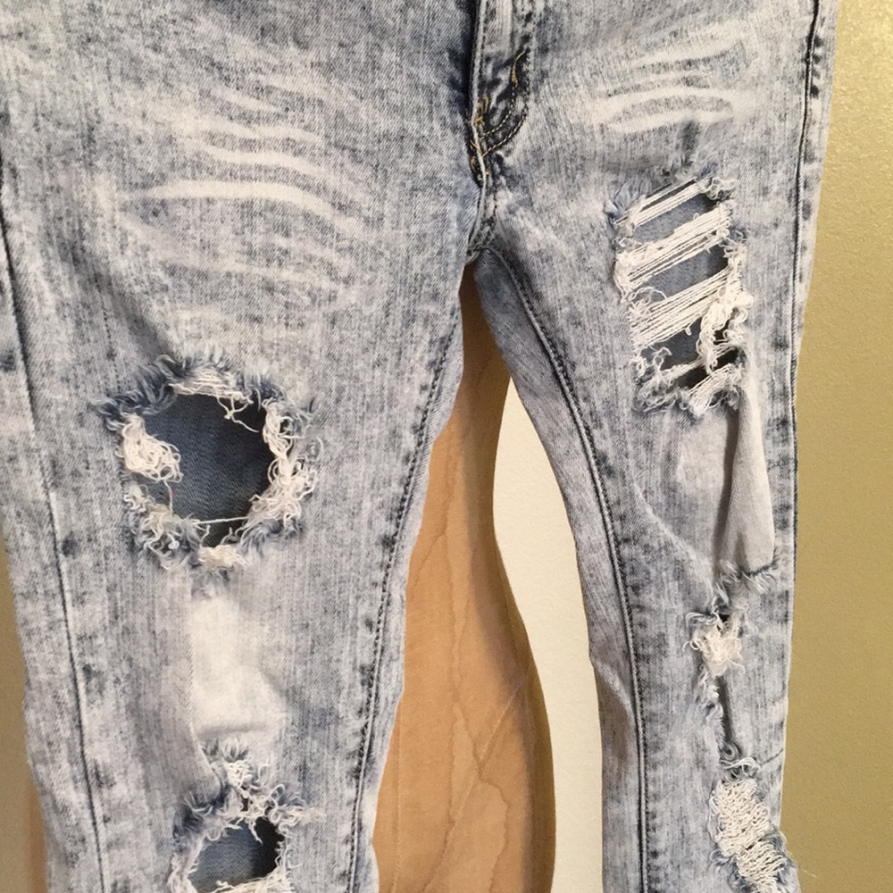 Stretchy Jean wash distressed skinny jeans - Picture 4 of 6